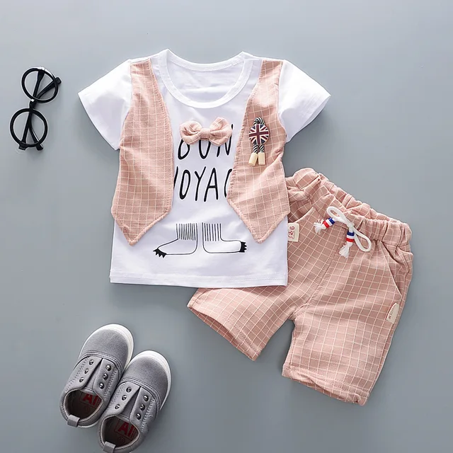 Children Clothes Fashion Summer Baby Girls Clothing Boys Sports T-Shirt Shorts 2Pcs/Sets Toddler Cotton Costume Kids Tracksuits XH dajiao S Pink