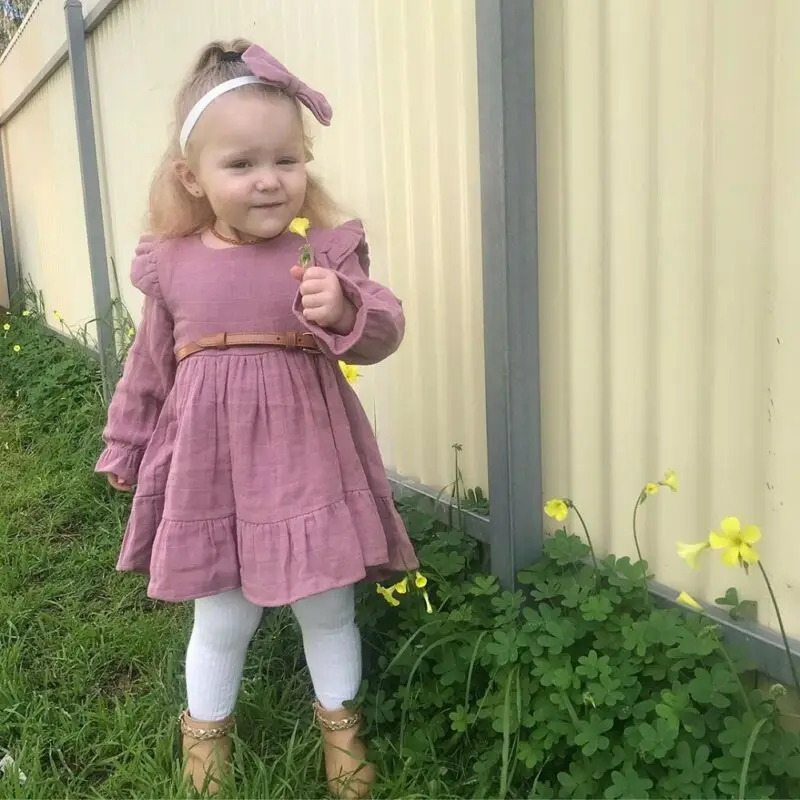 Платье для маленьких девочек 1-5 лет; платье принцессы с длинными рукавами и оборками для девочек; повседневные костюмы для девочек; сезон весна-осень