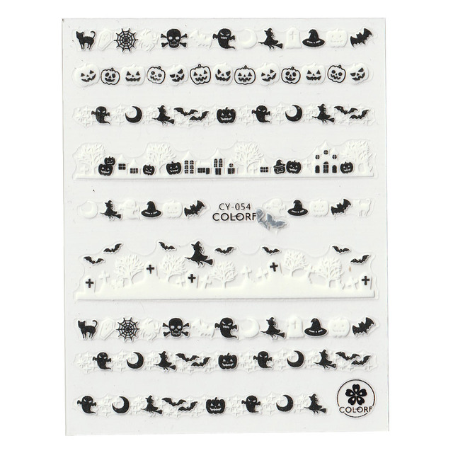 Sheets Halloween Nail  Sticker Luminous In The Dark Pumpkin Spider Bat Ghost Designs Self-Adhesive Nails Art Decals#NK144