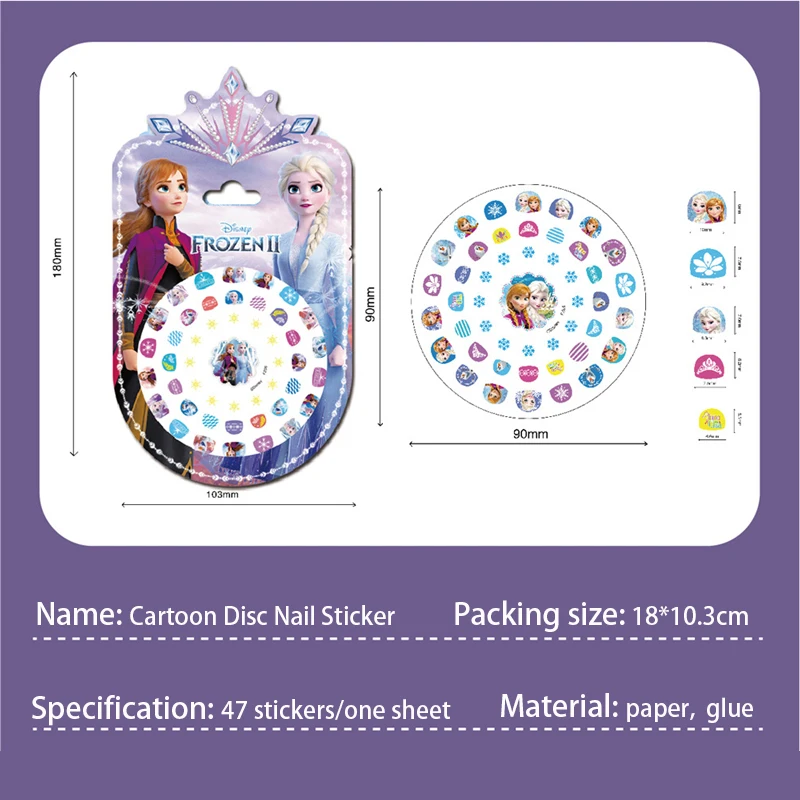 Genuine Disney Frozen Cartoon Toy Nail Stickers Princess Mickey Mouse Children Nail Stickers Elsa and Anna Disc Sticker Toy
