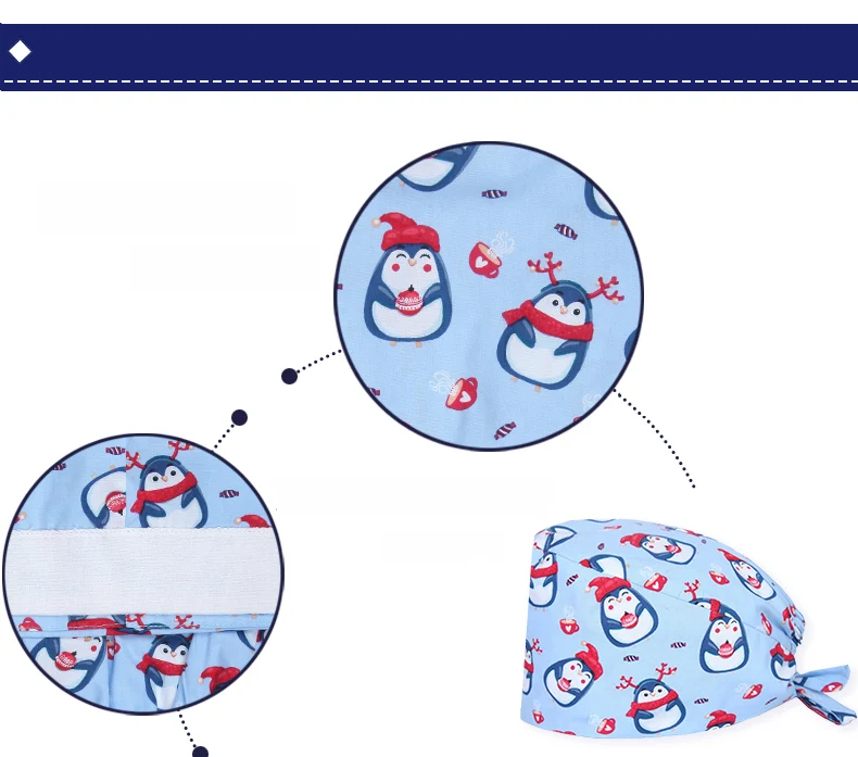 Рождественская хирургическая Кепка с пингвином, медицинская шапка с эффектом потертости, рабочие шляпы для медсестры, тонкая хлопковая упругая Больничная Кепка с черепом, Кепка для шеф-повара