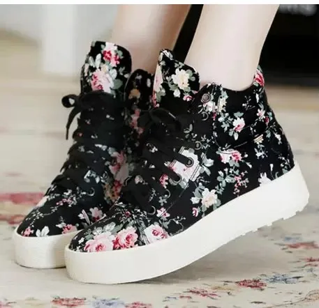 Новинка сезон весна-осень парусиновая обувь с цветочным принтом для девочек