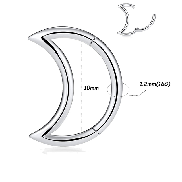 361L Surgical Steel Septum Clicker Crystal Moon Hoop Nose Ring Ear Tragus Cartilage Daith Earring 16G Piercing Body Jewelry