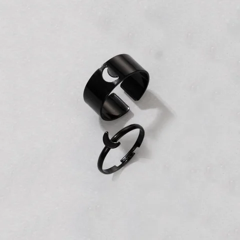 Simple Animal Butterlfly Star Moon Heart Open Rings For Women Girls Gothic Jewelry 2PCS Punk Black Couple Ring Set