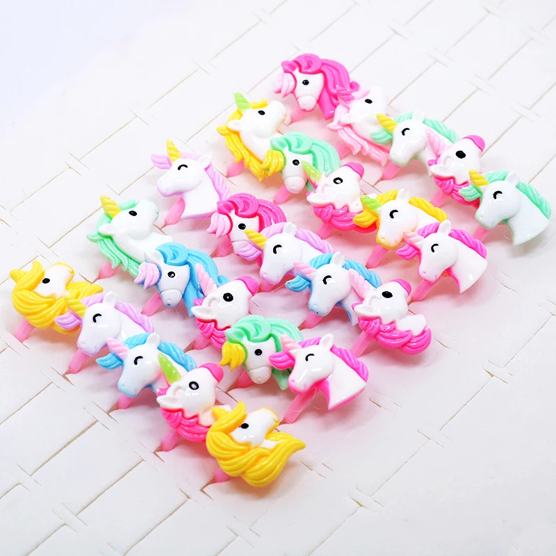 Wholesale 50/100PCS Mix Cartoon Horse Unicorn Finger Girls Kids baby Rings Children Costume Birthday Party Supplies toy Gifts 5