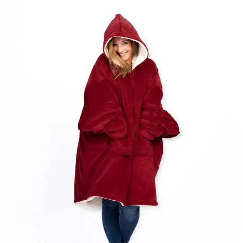 Blanket Hoodie Sherpa Fleece Microfiber Warm with Sleeves Super-Soft Outdoor Pocket Adult