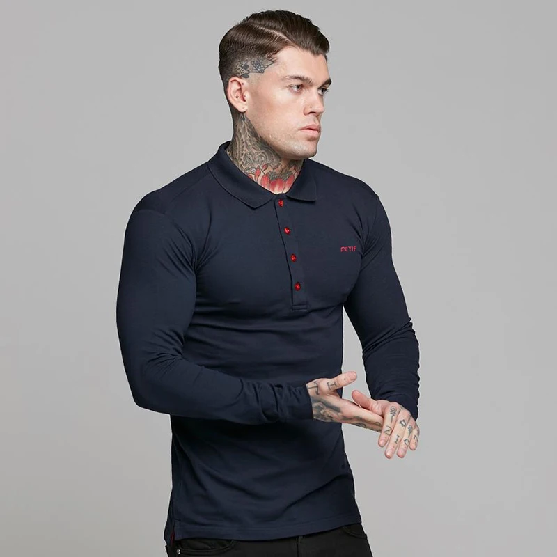 Men Fashion Polo Shirt Casual Polo Shirt Sweatshirts Leisure Brand Mens Slim Fit Long Sleeve Tops