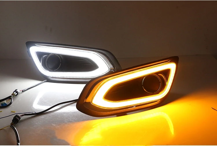 Qirun светодиодные дневные ходовые огни drl+ Противотуманные фары для Ford Escort- с динамическим движущимся желтым сигналом поворота