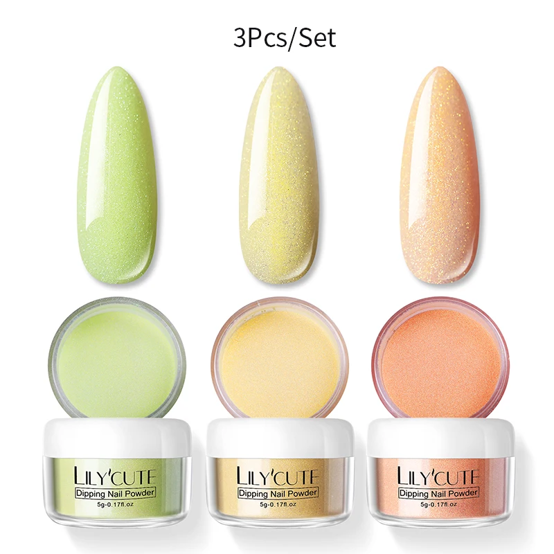 3Pcs Set 03 LILYCUTE погружение ногтей Блеск порошок наборы градиентный французский порошок для ногтей Красочные голографические натуральные сухие пигментные лампы для лечения - Цвет: 3Pcs Set 03