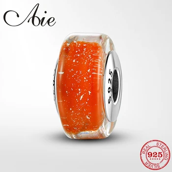 

Hot sale 925 Sterling Silver Orange Tube shape Beads Murano Glass Beads Fit Original Pandora European Charm Bracelet
