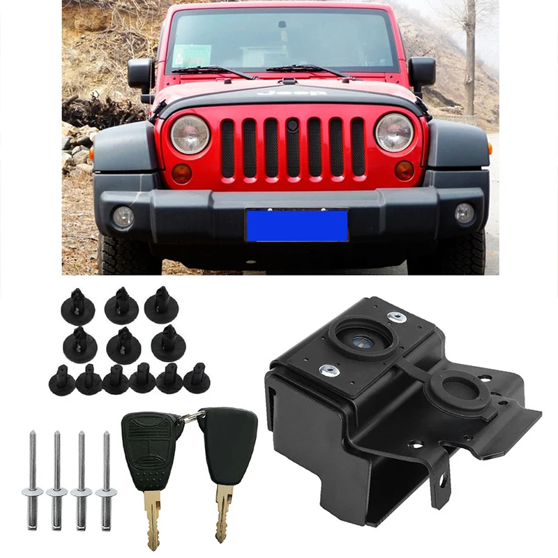 

New High Quality Security Hood Lock Set Kit Engine Anti-Theft Assembly Durable Fit For Jeep Wrangler JK 07-18 With Key#294976