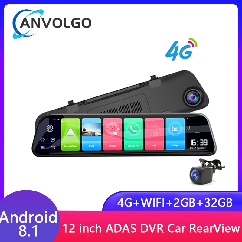 12 Inch CAR DVR 4G Dash Camera android 8.1 rearview mirror 1080p Video Recorder Dual Lens DashCam 24H Parking Surveillance 2+32G |