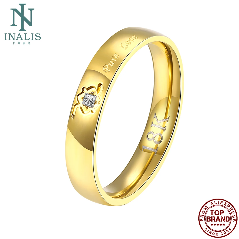 INALIS Trendy Gold Color Plated Women Rings True Love Wedding Ring Fashion Jewelry Zircon On Sale Gift For Girlfriend 2021 | Украшения и