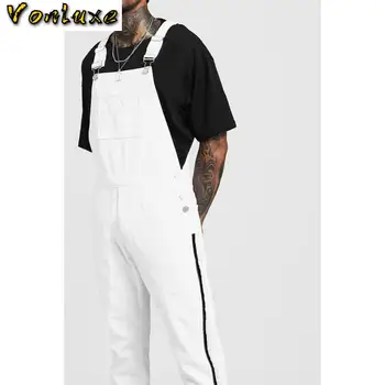 

Rompers Suit Men Jumpsuit 2020 New Fashion Cotton Casual Male Denim White Jeans Pants Overalls Hip Hop Playsuits Plus Size