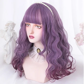 

HUAYA Wig Purple Long Wavy Curly False Hair Heat Resistant Fiber Synthetic Wig Girl Daily Party or Lolita Anime Cosplay Wig