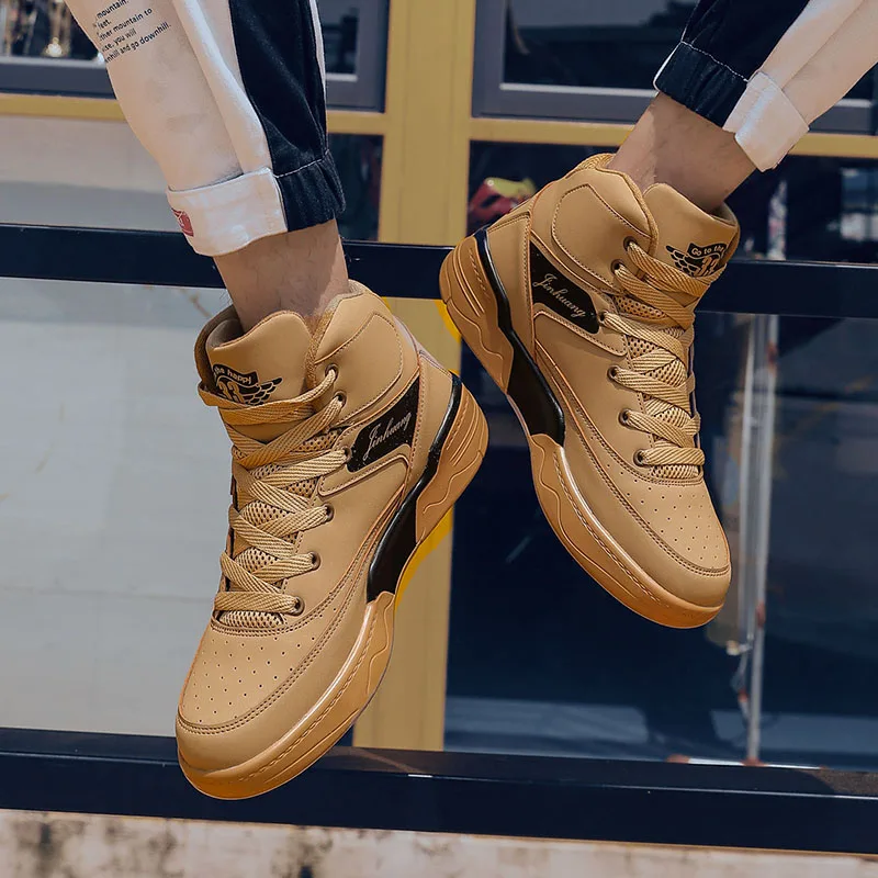 Men's Skateboard Sneakers Outdoor High-top Casual Thick-soled Lace-up Shoes Korean Fashion Simple Wild Student Heighten Shoes