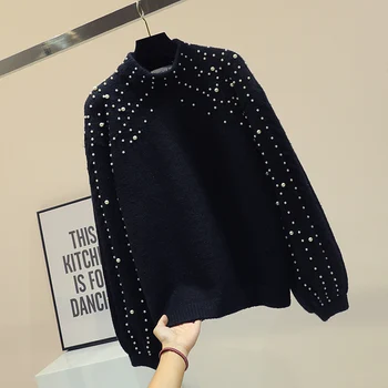 

Sweater Female Knitted Women Sweater and Pullover Tricot Jersey Jumper Pull Femme Semi-high Collar Lantern Sleeve