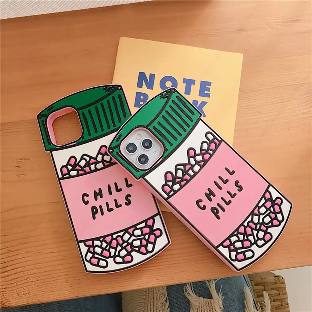 Voor Iphone11pro 3d Roze Kalm Chill Pillen Hoge Kwaliteit Anti Drop Silicone Soft Cover Voor Iphone Max Xs Xr 6 7 8plus X Telefoon Case Passende Hoesjes Aliexpress