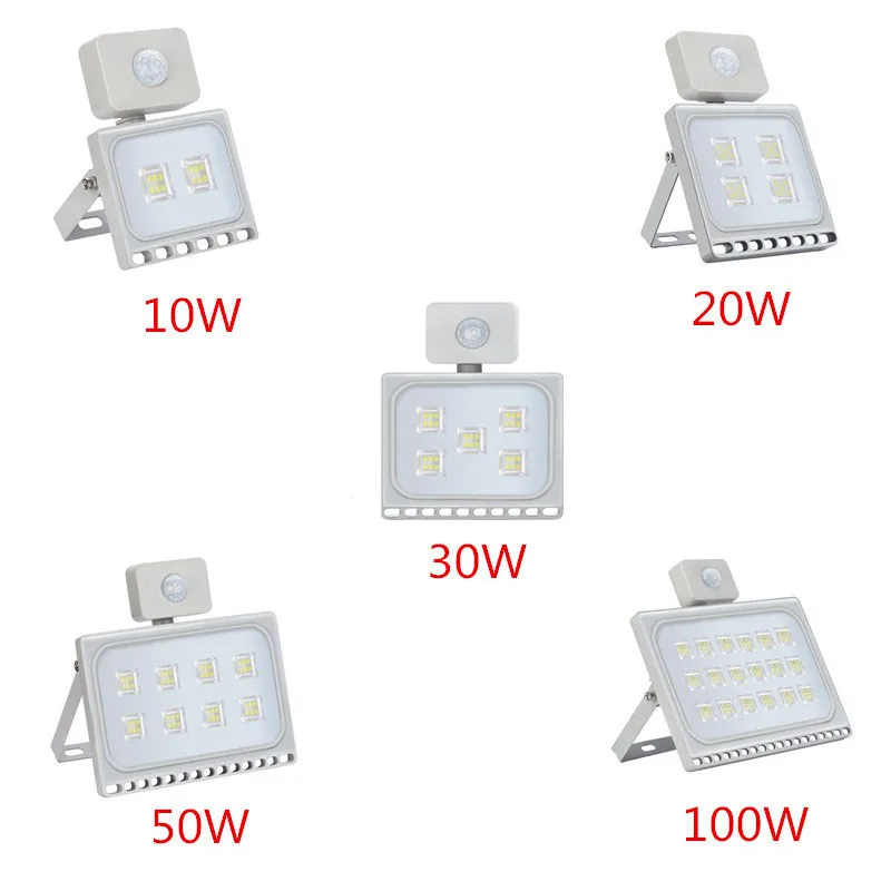 Датчик движения светодиодный прожектор 10 Вт 20 Вт 30 Вт 50 Вт 100 Вт IP65 220-240 В Светодиодный прожектор для уличного освещения