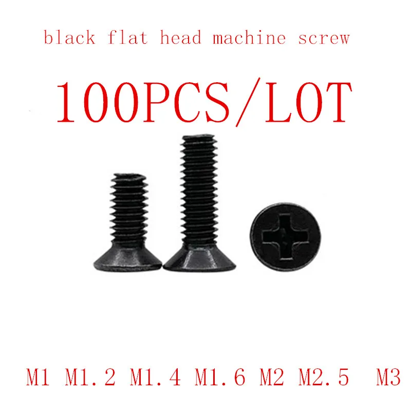 

100PCS M1 M1.2 M1.4 M1.6 M2 M2.5 M3 black phillips flat countersunk head screw