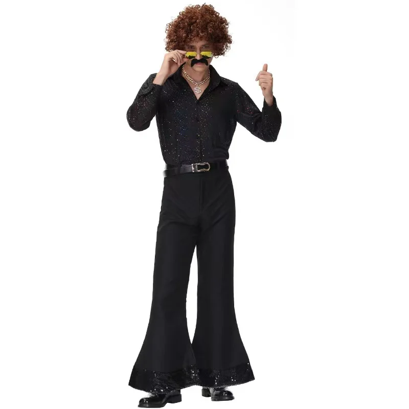 Sexy Sparkly Diamond Black Long Sleeves Bodycon Mesh Jumpsuit Evening Party Nightclub Bar Singer Performance Stage Costume