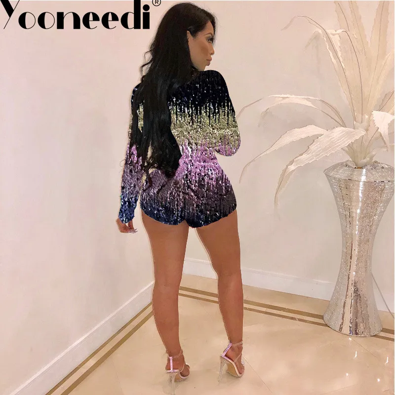 Yooneedi летние дизайнерские сексуальные женские костюмы, 5 цветов, однотонные женские комбинезоны с v-образным вырезом и длинными рукавами, XYZ-2069