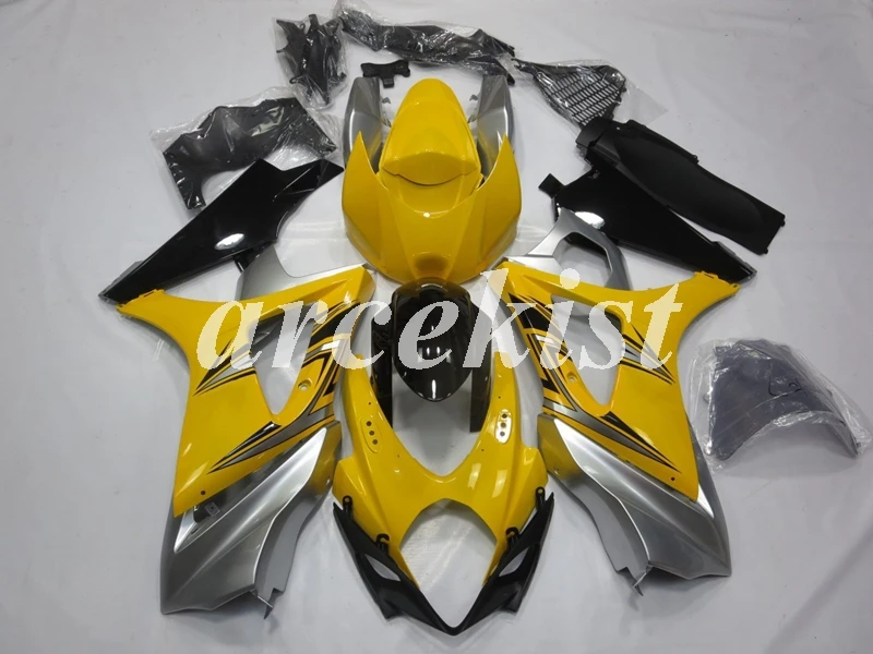 ABS мотоцикл обтекатели комплект подходит для Suzuki GSX-R1000 K7 2007 2008 GSXR1000 07 08 Кузов Набор желтый серебристый