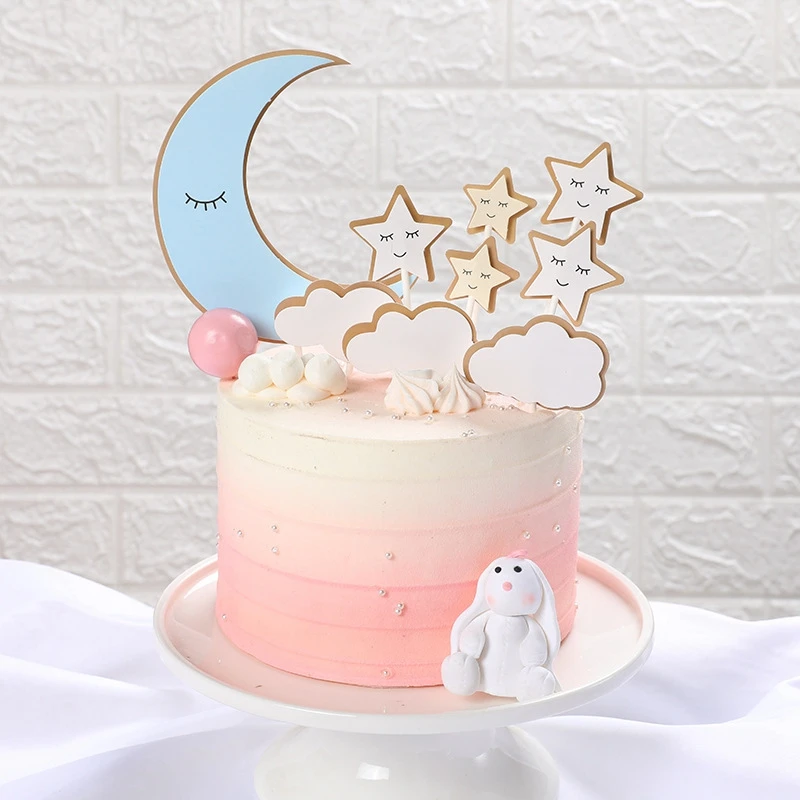 

6pcs/lot Cake Insert Cards Moon Star Cloud Shape Birthday Party Cake Insert Card Christmas Valentine's Day Dessert Decor Card