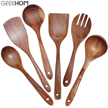

GEEKHOM Kitchen Utensils Set Wooden Cooking Utensil Set Non-stick Pan Kitchen Tool Wooden Cooking Spoons And Spatulas Salad Fork