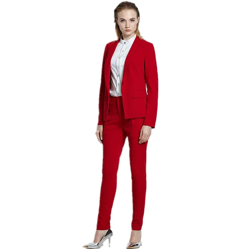

Women Pant Suits red OL suit custom western style business suit high quality single breasted 2 Piece Suits jacket+pants