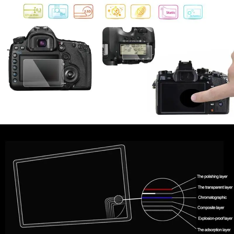 8H ЖК-экран против царапин Закаленное стекло Защитная крышка для Canon 6D