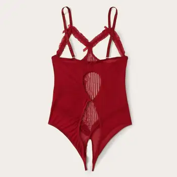 

Sexy Lingerie Women Lace Hollow out Backless Bodysuit Bandage Open Crotch Jumpsuit red underwear сексуальный костюм T@