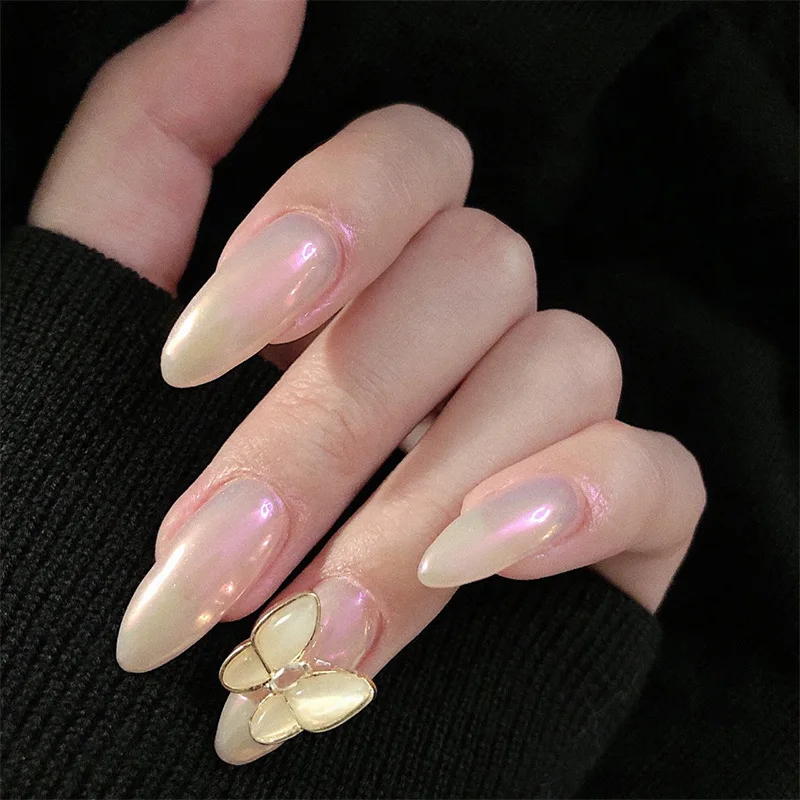 

24Pcs Aurora False Nails Long French False Nails Press On Nails Manicure Solid Color Nail Tips Nail art With Glue