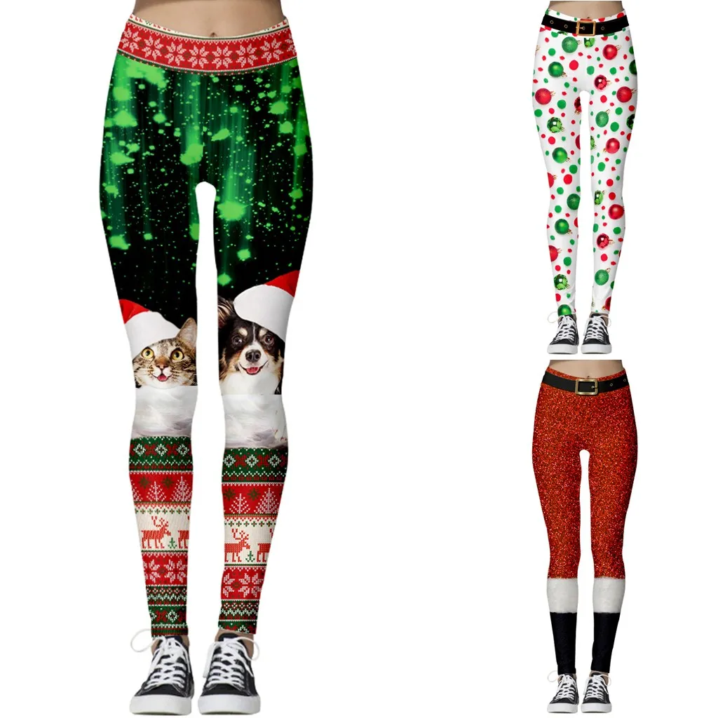 Рождественские спортивные Леггинсы для женщин, модные, с высокой талией, для йоги, с рождественским принтом, для бега, спортивные штаны, брюки, mallas deportivas mujer