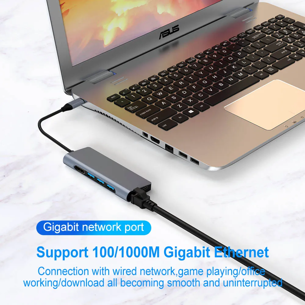 USB C концентратор FSU с HDMI RJ45 PD зарядное устройство кардридер 3 0 адаптер usb хаб для