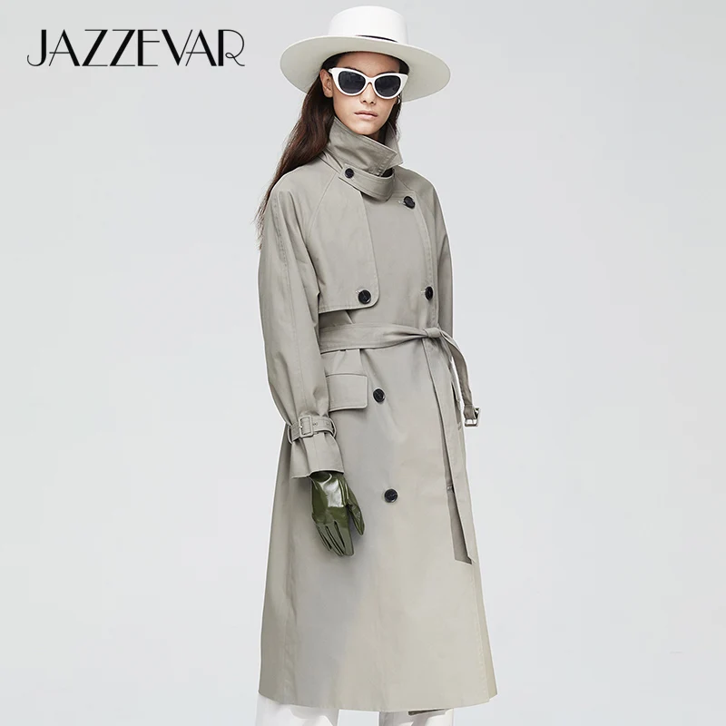 JAZZEVAR 2019 Новое поступление осенний тренч женский топ цвета хаки длинная хлопковая