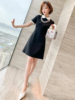 

Contrasting Color Doll Collar Flower Chain Waist Hugging Slimming A- line Dress Women's 2020 Early Autumn New