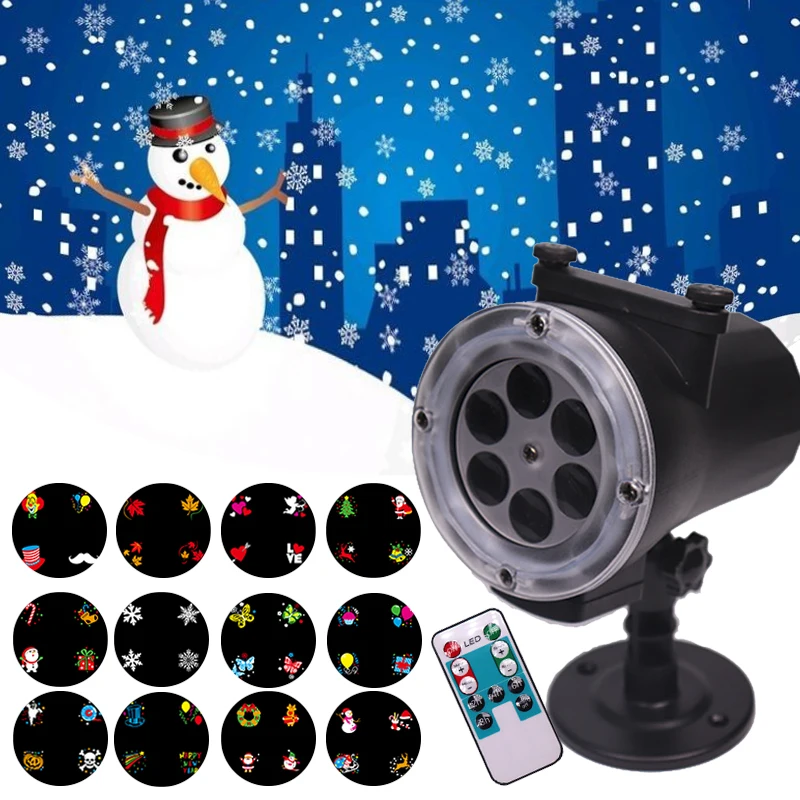 

WUZSTAR 12 Patterns Outdoor Waterproof LED Christmas Snowflake Projector Spotlight Birthday Halloween Wedding Decoration Lights