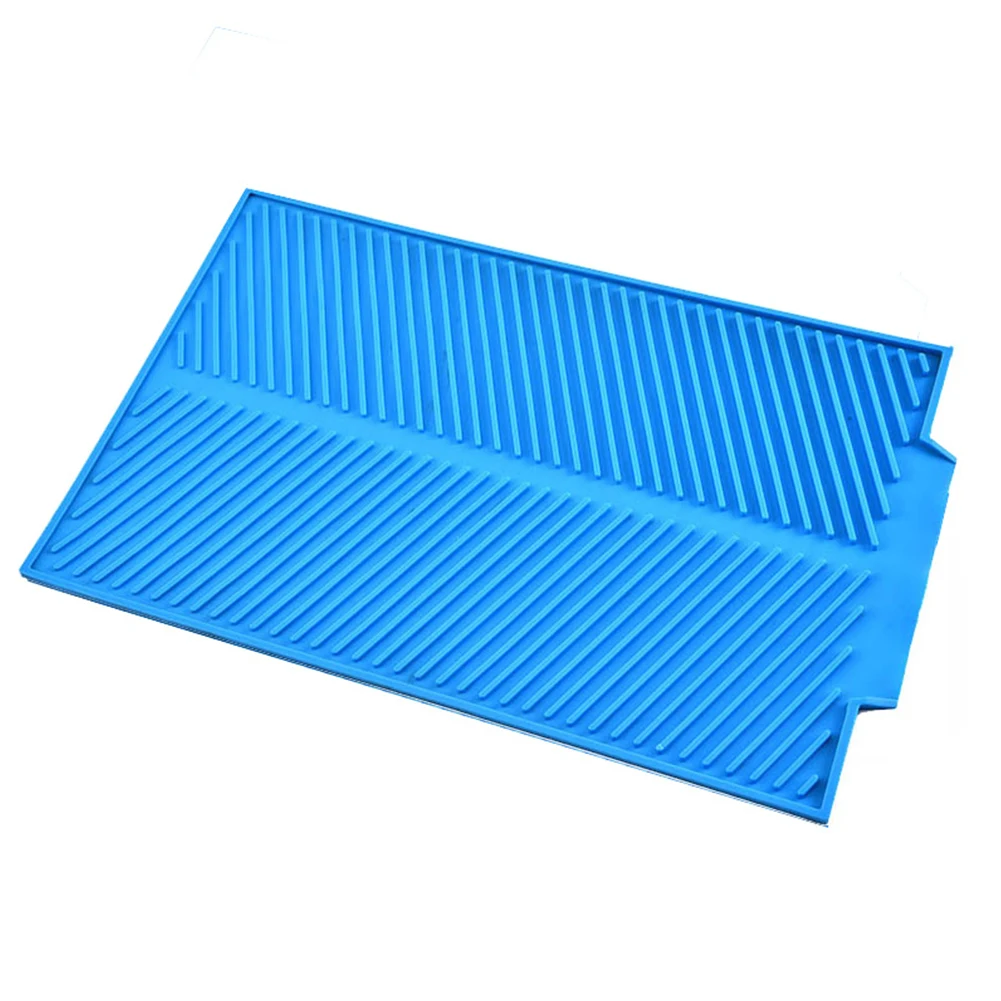 Sink Silicone Heat Resistant Tableware Table Non Slip Durable Tray Kitchen Dish Drainer Organizer Practical Rectangle Drying Mat - Цвет: Синий