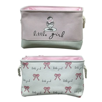 

2 Pcs New Pink Laundry Basket Organizer for Dirty Clothes Cotton Ballet Girl Bow Print Toys Organizer Home Storage Organization-