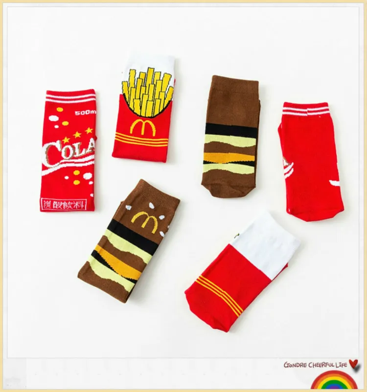 Woman Funny Short Happy Socks Women Cartoon Hamburger Harajuku Skarpetki Kawaii Meias Feminino Streetwear Chaussette Femme Sock