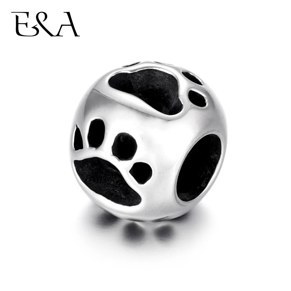 

4pcs Stainless Steel Beads Paw Prints Hollow 5.5mm Hole Metal European Bead Bracelet Charms Making Supplies DIY Jewelry Findings