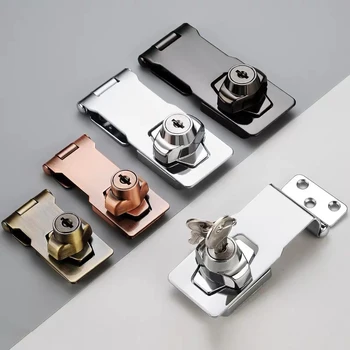 

2PC Plating Self Locking Security Hasp Stainless Steel Staple Lock Cupboard Padlock 2 Keys Cabinet Drawer Wooden Box Gate Hasp