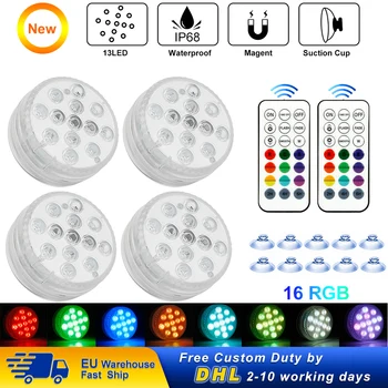 

13 Leds Submersible Light 16 RGB Magnetic LED Underwater Light with 2 remote control Swimming Pool Vase Aquariums Pond Lights