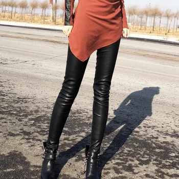 

Genuine Leather Pants For Women High Quality Stretch Genuine Leather Legging High Waist Leggings Stretch Slim Black Pants Ladies