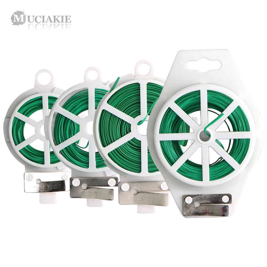 MUCIAKIE 1PC Garden Twist Tie Reusable Green Coated String With Cutter Sturdy Plant Twist Tie Gardening Vegetable Grafting Fixer