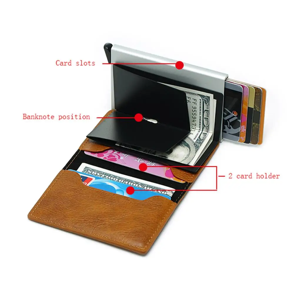 Online 2019 nuevo soporte cartera pequeña billetera inteligente cartera de calidad superior para hombre bolsa de dinero Mini monedero hombre Automatica tarjeta Rfid de aluminio vallet