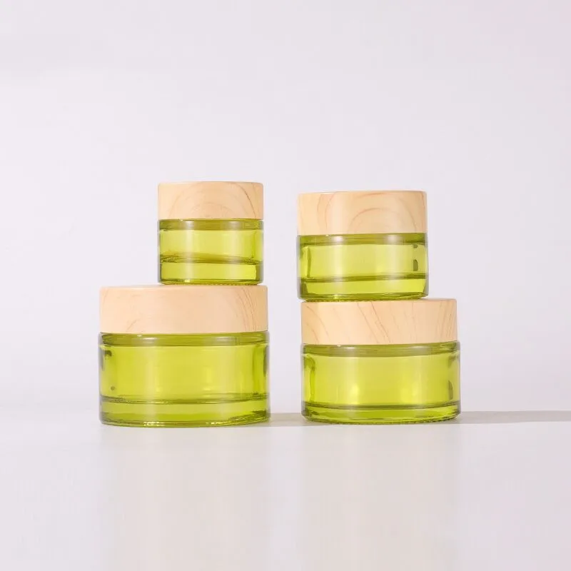 50pcs 10-50G Olive Green Mini Glass Empty Jar Pot Cosmetic Makeup Inner Lid Face Cream Lip Balm Container My Refillable Bottles 5