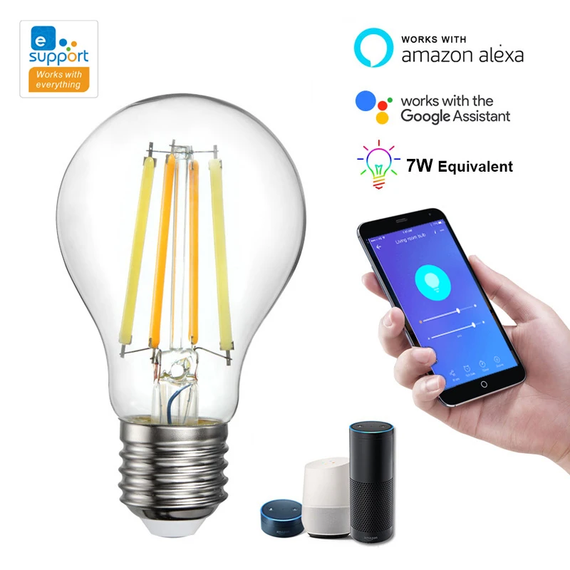 

E27 Ewelink WiFi Smart light Bulb 2700K-6500K Cold/Warm 7W Dimmable Smart Edison Bulbs,220VAC compatible with Alexa Google Home