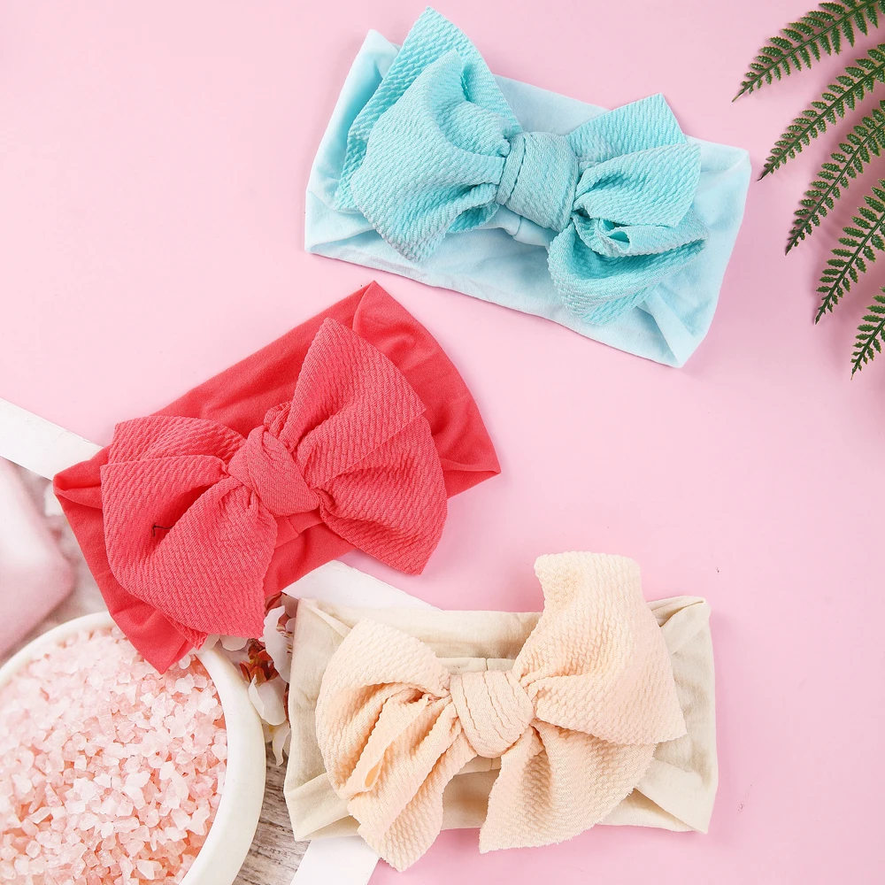 

2020 Big Bow Headband Baby Accessories For Girls Cute Soft Nylon Headband Newborn Solid Headwraps Elastic Hair Bands Gifts Props